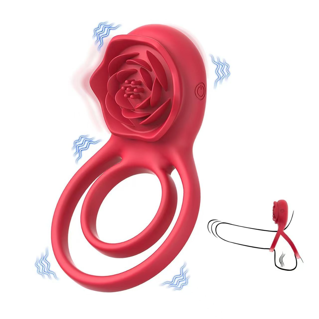 Rose Flower Lock Essence Double Ring Vibrating Ring Male Exerciser Couple Masturbation Sex Toys
