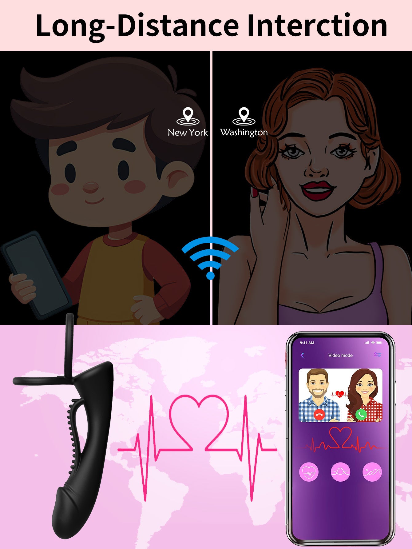 Remote-controlled silicone couple's masturbation device