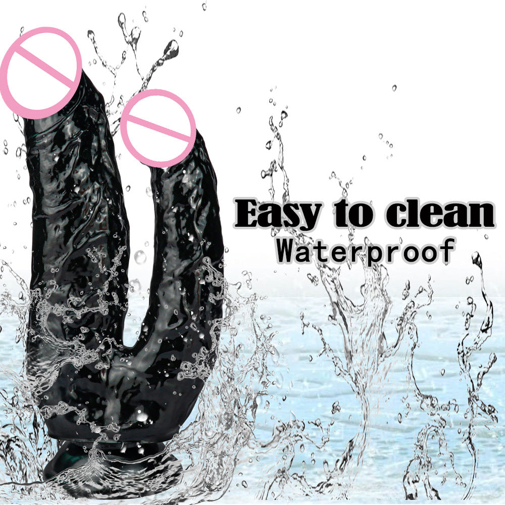 Double-headed, suction cup-equipped realistic dildo for lesbians.