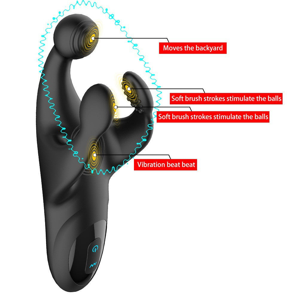 Trident-shaped vibrating testicle and prostate massager