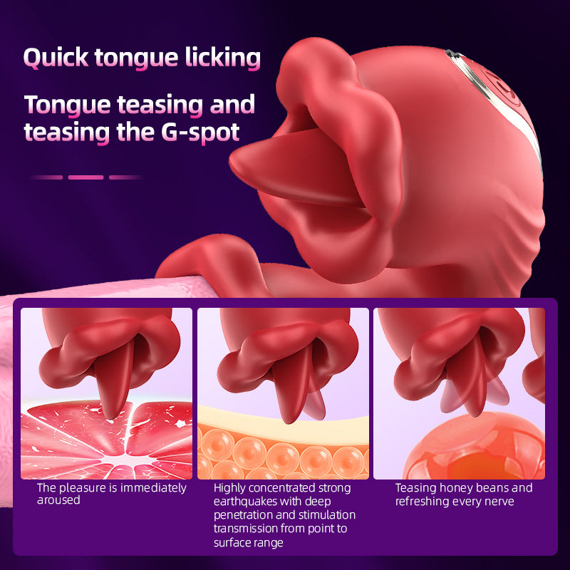 Tongue woman licks the clitoris with her tongue to stimulate masturbation G-spot orgasm strong vibrator