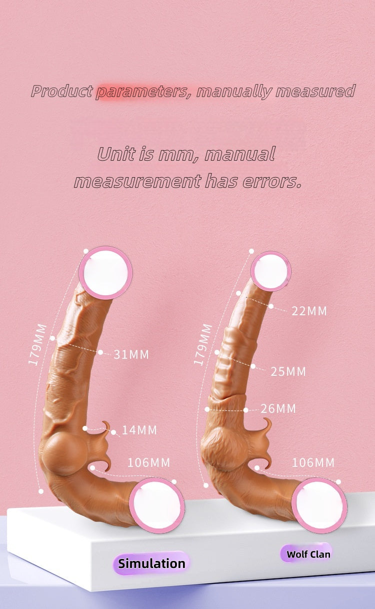 Wearing double headed dragon phallus men and women masturbate with vibrating les fake penis lesbian lala