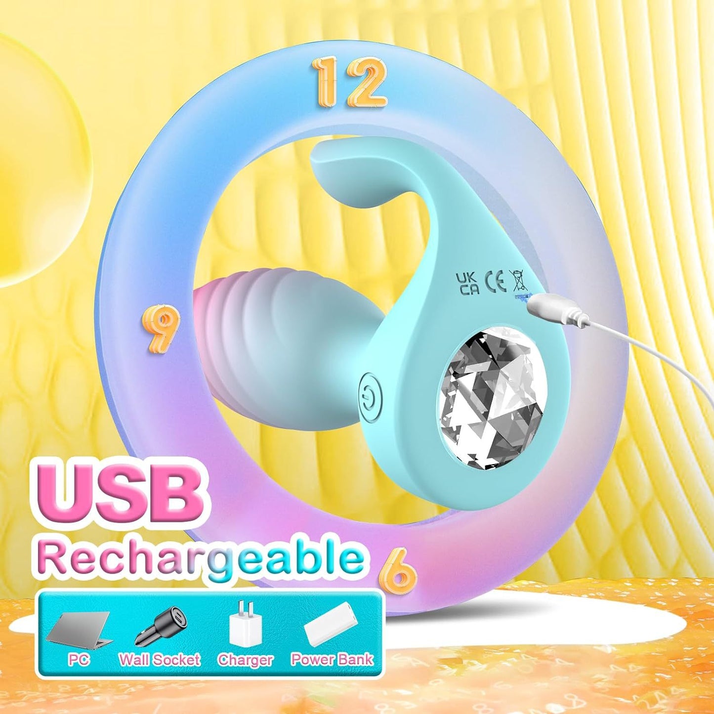 Diamond remote control anal plug gradient wearable vibrator for men and women