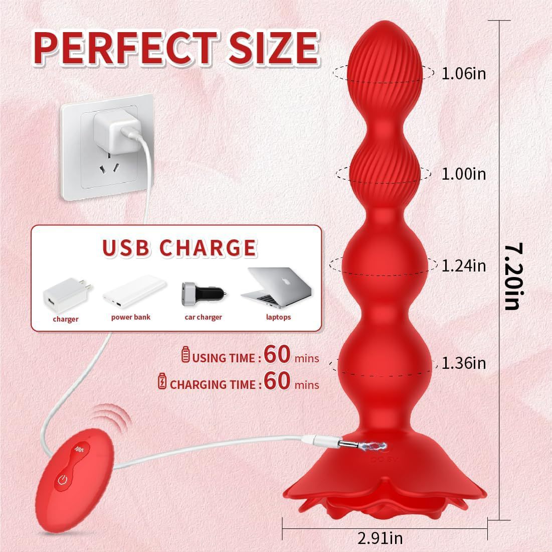 Wireless remote control rose twisting bead vibrator for men and women