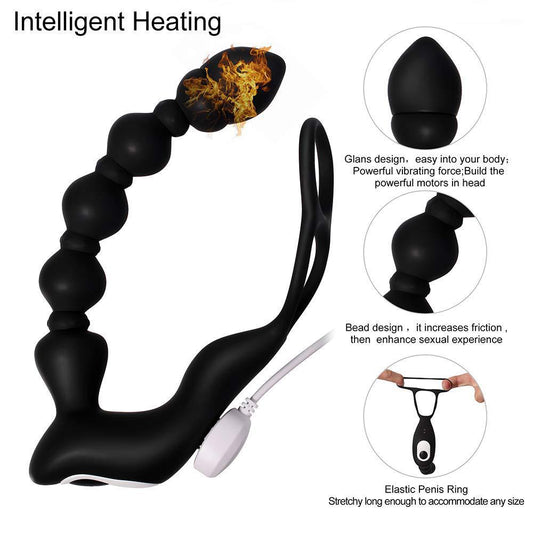 Zhenta Vibrating Anal Plug for Men with Remote Control and Beads Prostate Massager