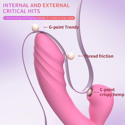 Double-headed female multi-frequency sucking vibrating dildo