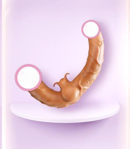 Wearing double headed dragon phallus men and women masturbate with vibrating les fake penis lesbian lala