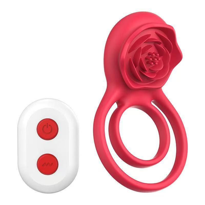 Rose Flower Lock Essence Double Ring Vibrating Ring Male Exerciser Couple Masturbation Sex Toys