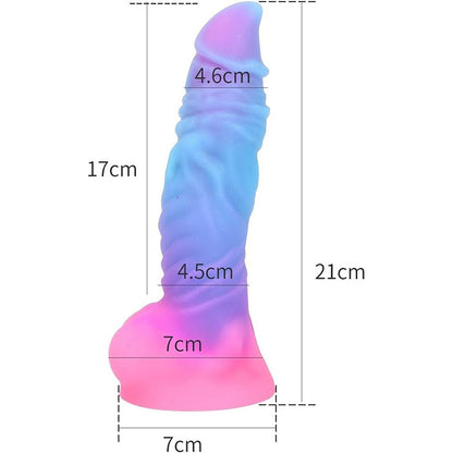 Luminous, irregularly shaped silicone massage stick/phallus