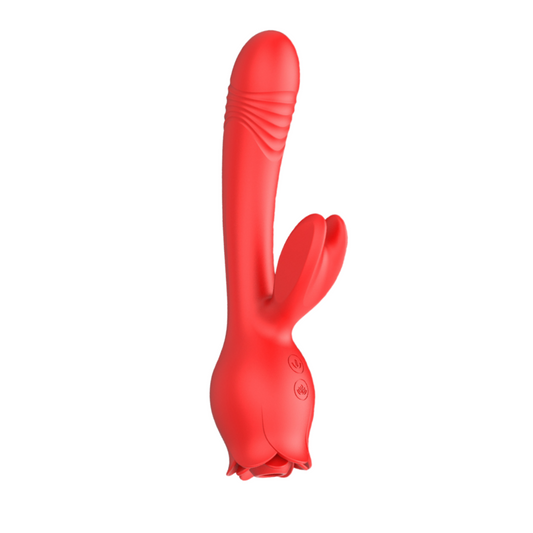 Rose-shaped suction head retractable vibrating female masturbator