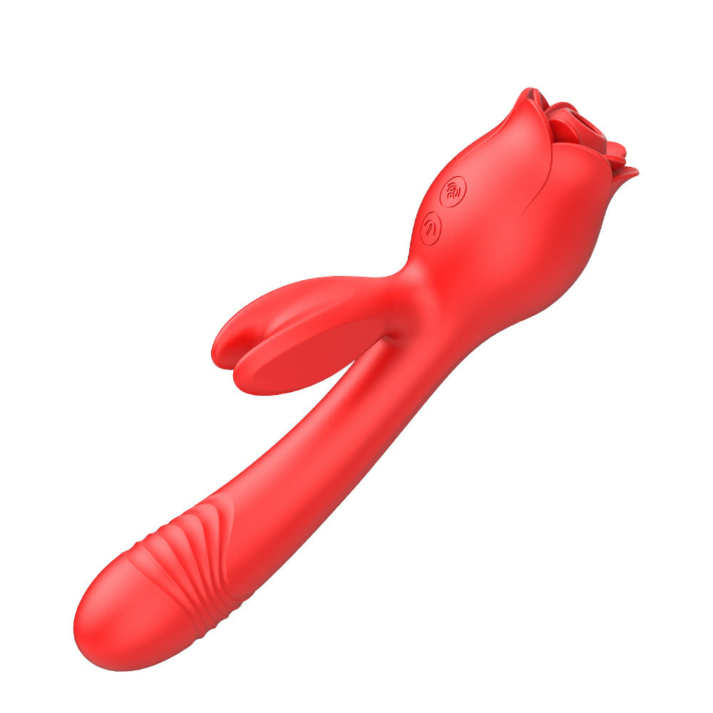 Rose-shaped suction head retractable vibrating female masturbator