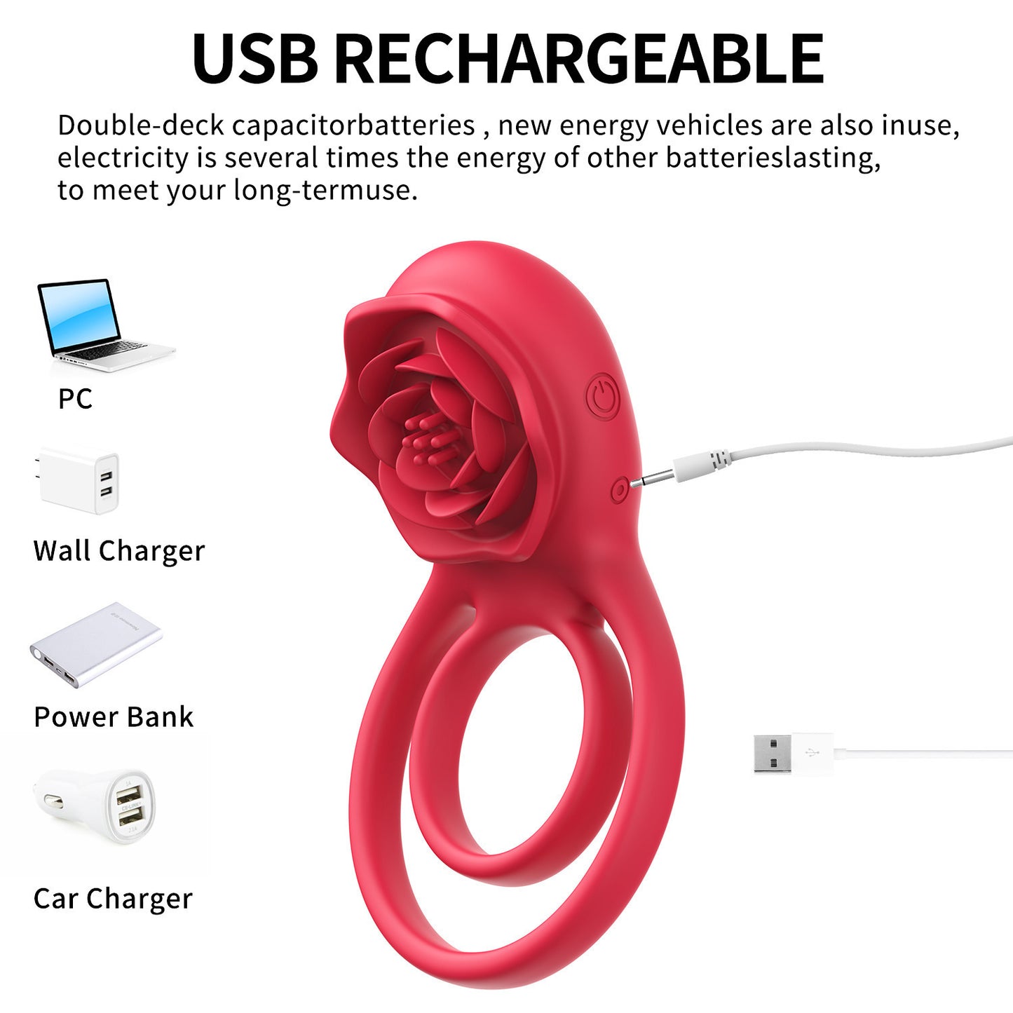 Rose Flower Lock Essence Double Ring Vibrating Ring Male Exerciser Couple Masturbation Sex Toys