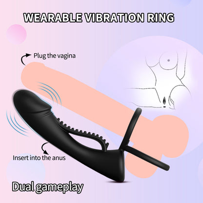 Mobile phone remote control anal couple resonance male wear silicone double ring dildo