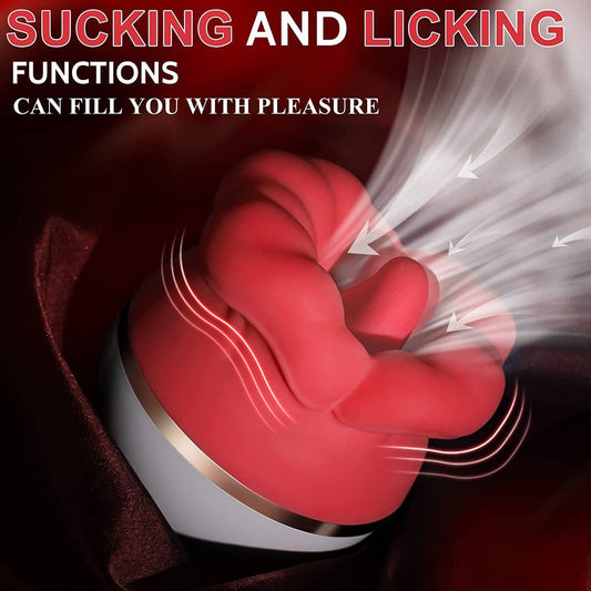 Big red lips and tongue licking and sucking masturbation vibrator breast clitoris stimulation massager
