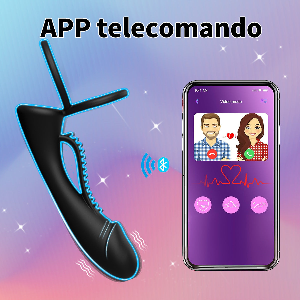Mobile phone remote control anal couple resonance male wear silicone double ring dildo