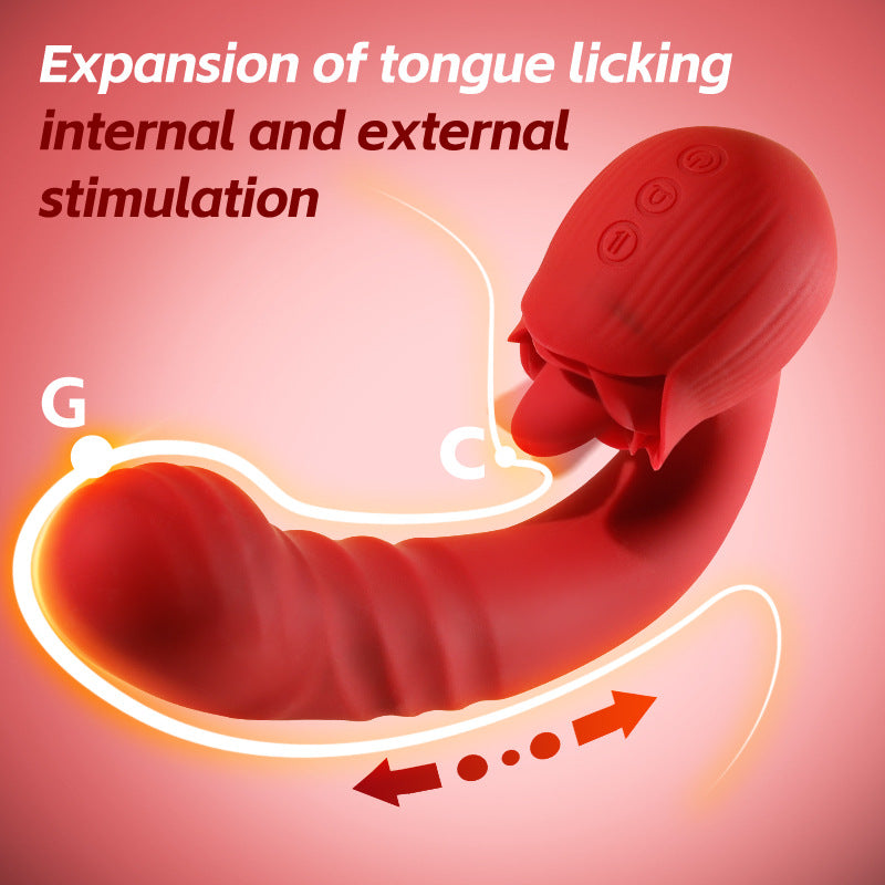 Rose-shaped extendable tongue vibrator