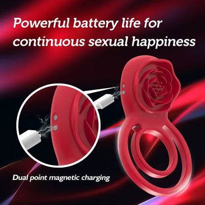 Rose Flower Lock Essence Double Ring Vibrating Ring Male Exerciser Couple Masturbation Sex Toys