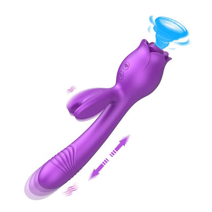 Rose-shaped suction head retractable vibrating female masturbator