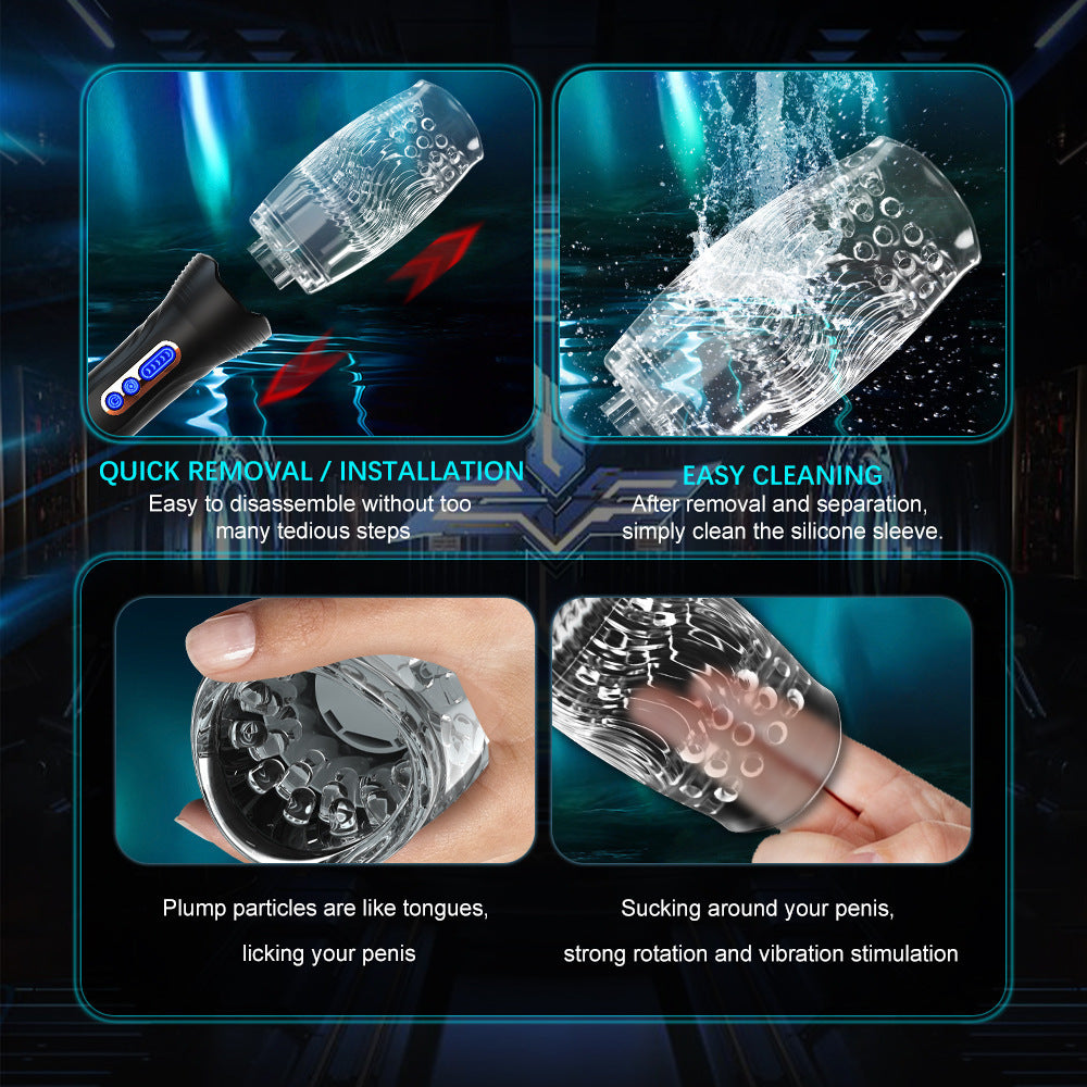Automatic clamping, suction, retractable and rotating electric male masturbator