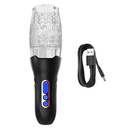 Automatic clamping, suction, retractable and rotating electric male masturbator