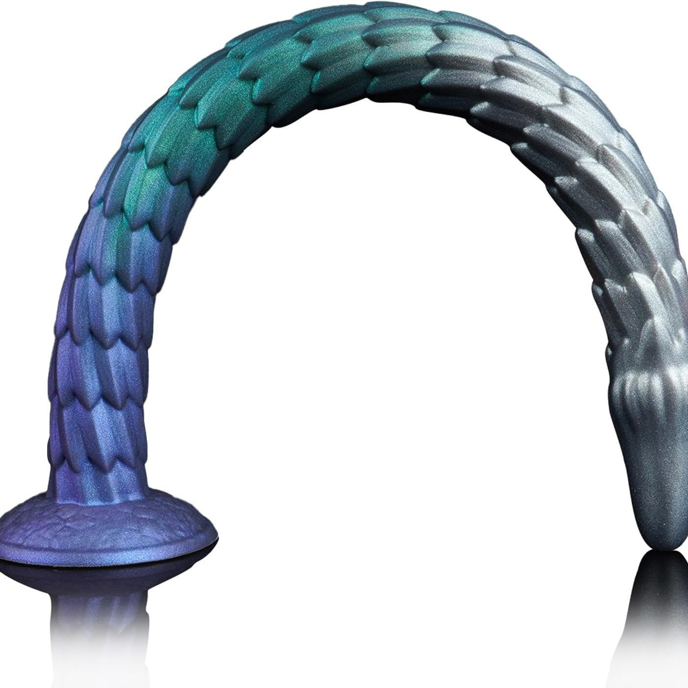 Extra-long, irregularly shaped, dragon-scale threaded anal plug simulated penis