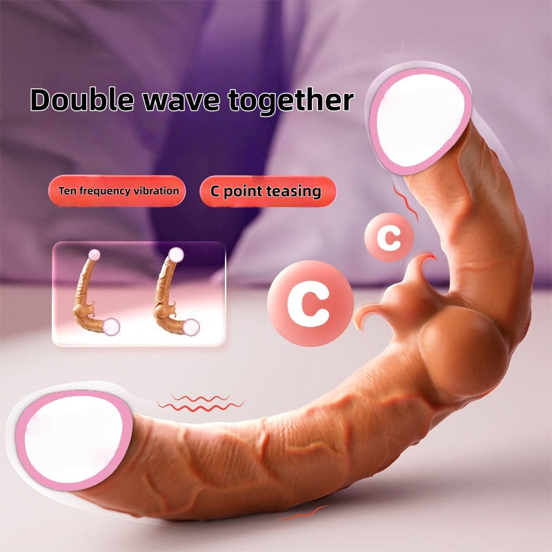 Wearing double headed dragon phallus men and women masturbate with vibrating les fake penis lesbian lala