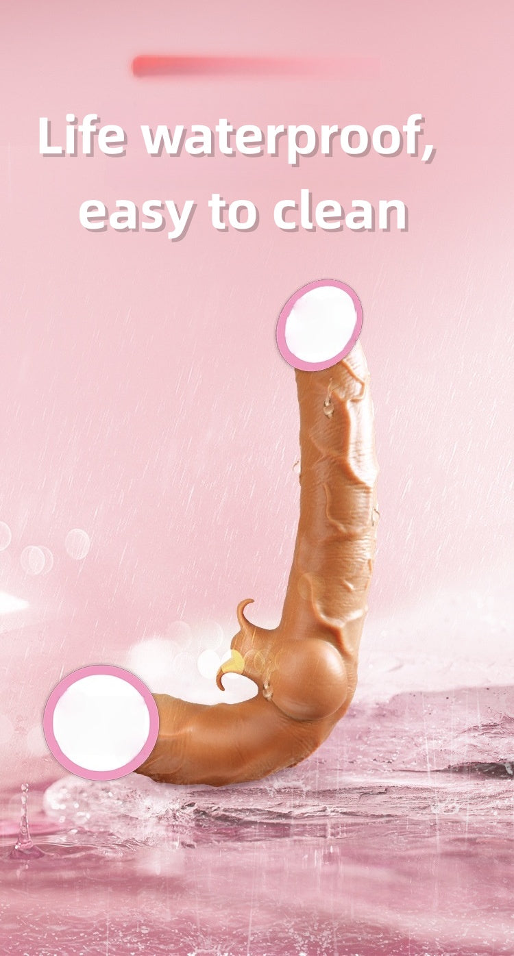 Wearing double headed dragon phallus men and women masturbate with vibrating les fake penis lesbian lala