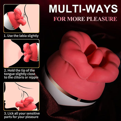 Big red lips and tongue licking and sucking masturbation vibrator breast clitoris stimulation massager
