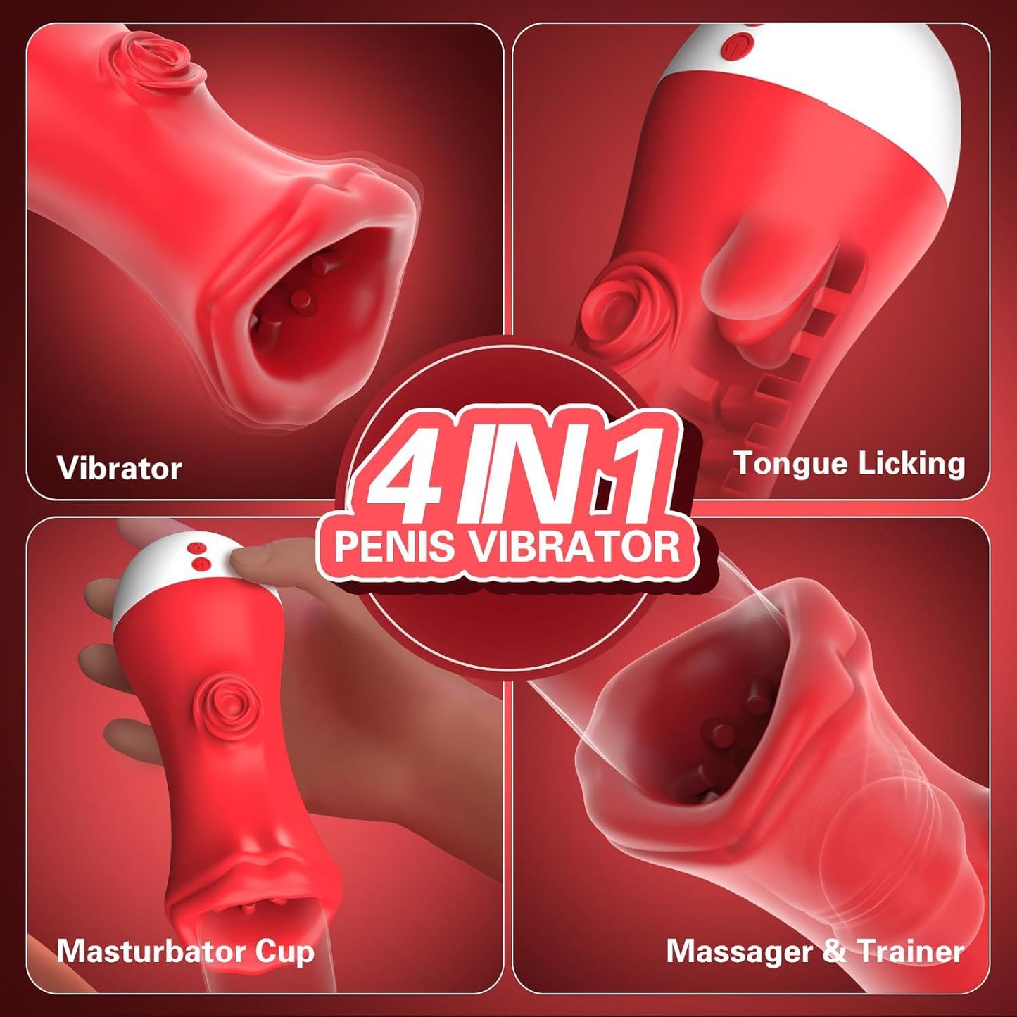 Red lips and tongue licking male masturbation cup