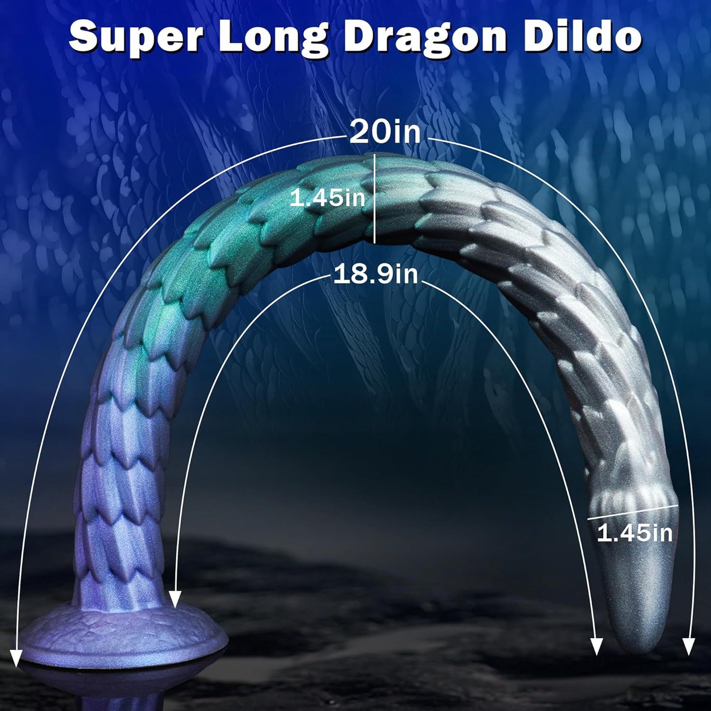 Extra-long, irregularly shaped, dragon-scale threaded anal plug simulated penis