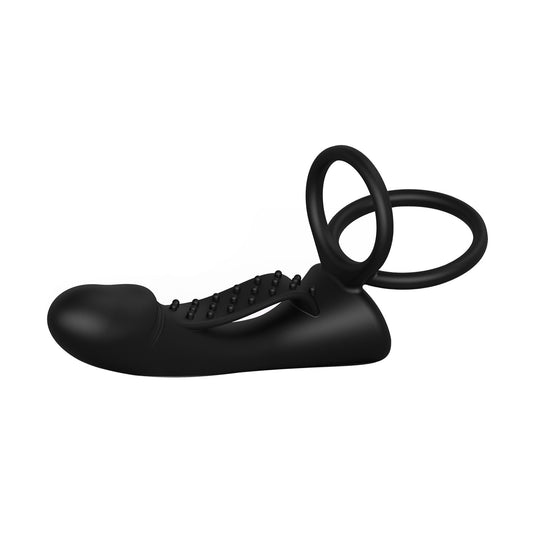 Mobile phone remote control anal couple resonance male wear silicone double ring dildo