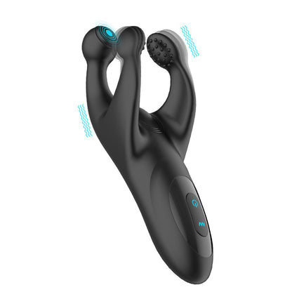 Trident-shaped vibrating testicle and prostate massager