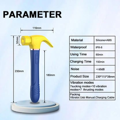 Multi-frequency sucking telescopic hammer vibrator for women