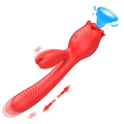 Rose-shaped suction head retractable vibrating female masturbator