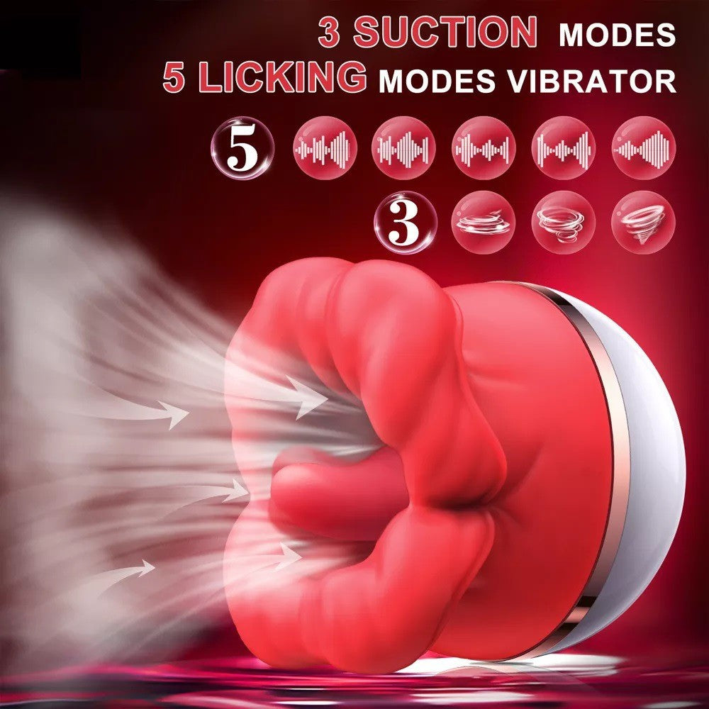 Big red lips and tongue licking and sucking masturbation vibrator breast clitoris stimulation massager