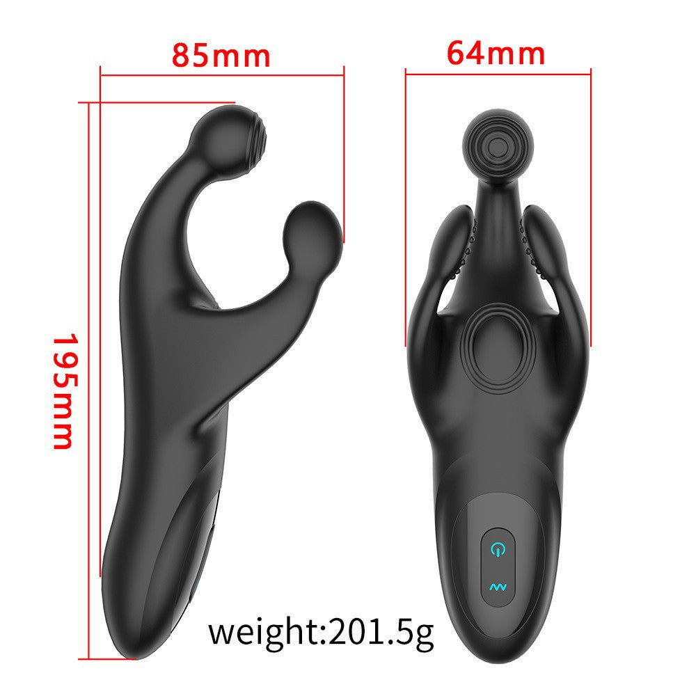 Trident-shaped vibrating testicle and prostate massager