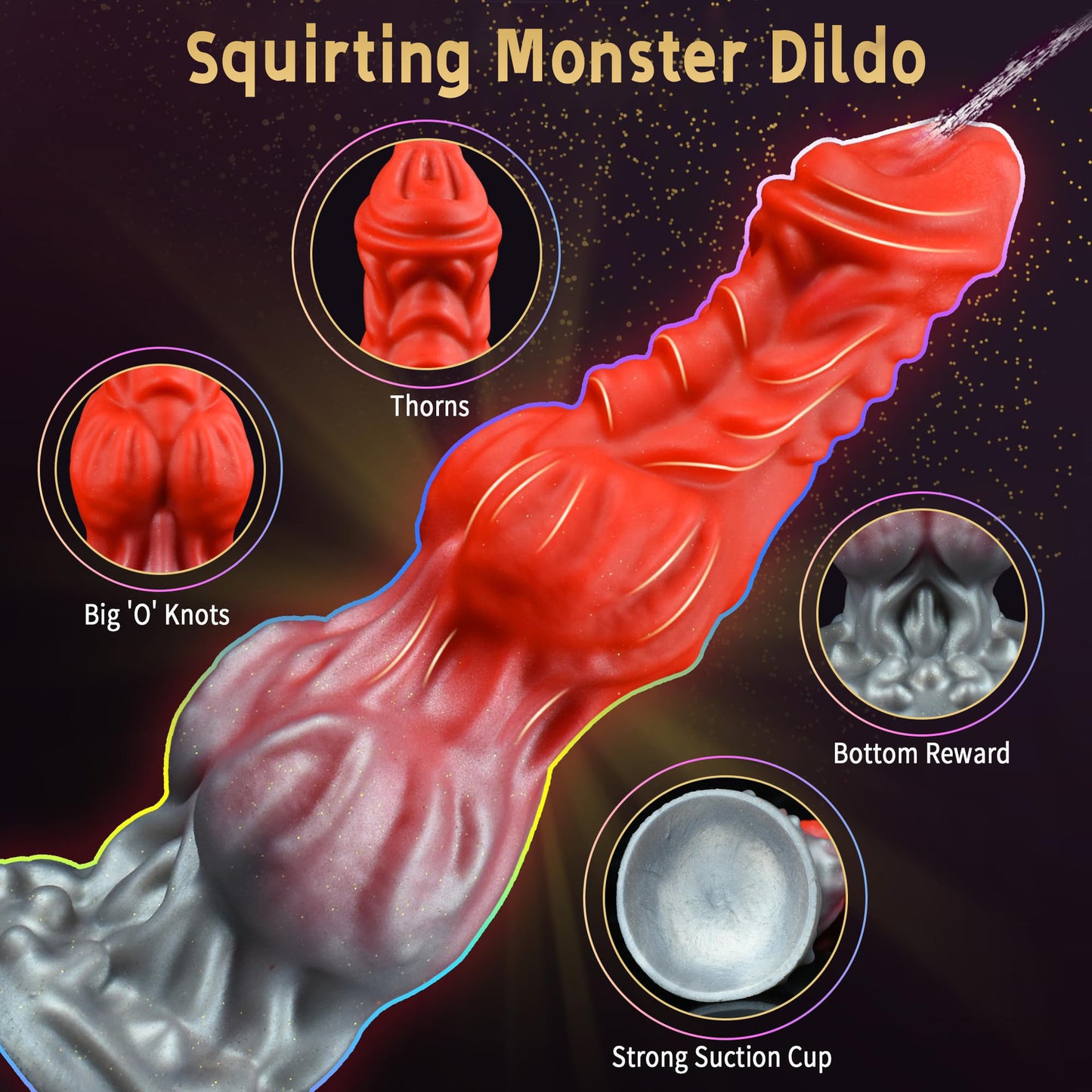 Odd-shaped water-spraying silicone dildo for masturbation