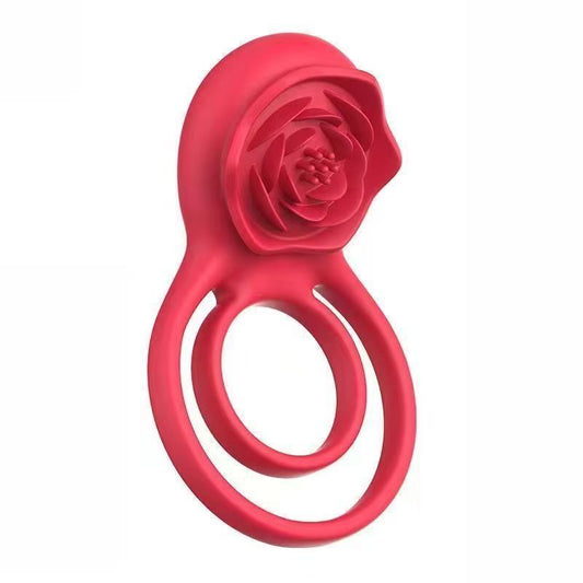 Rose Flower Lock Essence Double Ring Vibrating Ring Male Exerciser Couple Masturbation Sex Toys