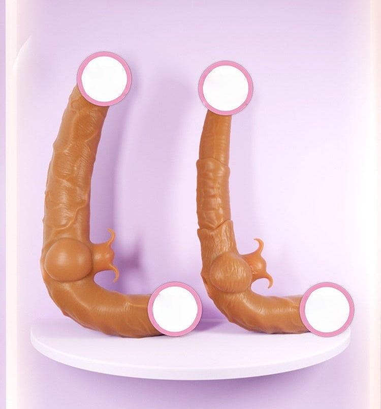 Wearing double headed dragon phallus men and women masturbate with vibrating les fake penis lesbian lala