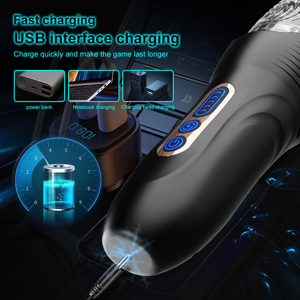 Automatic clamping, suction, retractable and rotating electric male masturbator