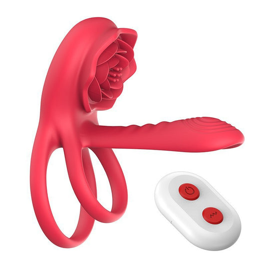 Rose Flower Lock Essence Double Ring Vibrating Ring Male Exerciser Couple Masturbation Sex Toys