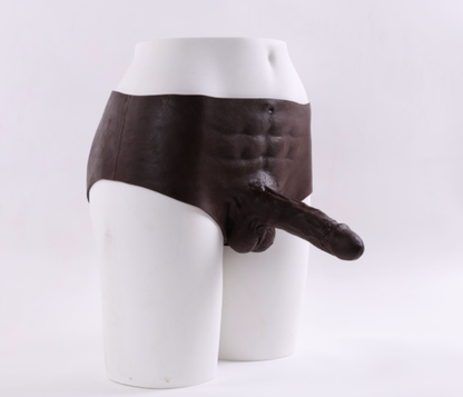 Wearing realistic fake penis leather pants, lesbian solid dildo