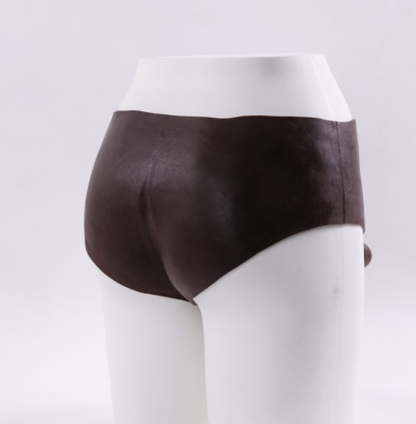 Wearing realistic fake penis leather pants, lesbian solid dildo