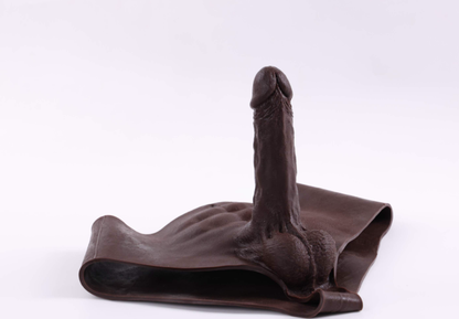 Wearing realistic fake penis leather pants, lesbian solid dildo