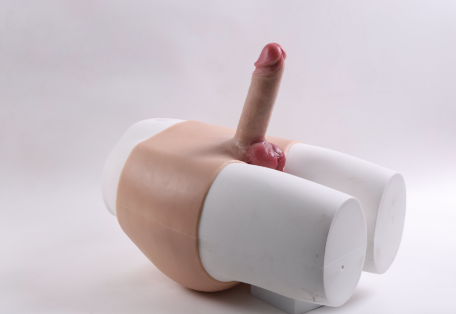 Wearing a silicone dildo