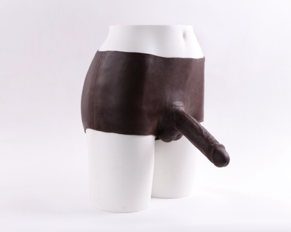 Wearing a silicone dildo