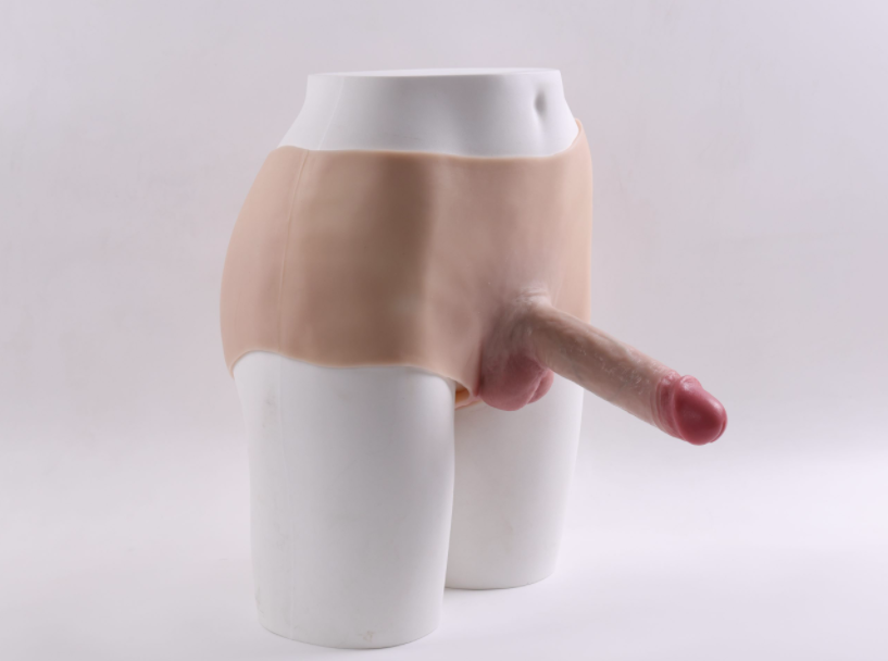 Wearing a silicone dildo