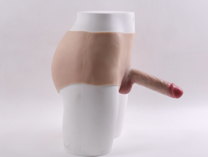 Wearing a silicone dildo