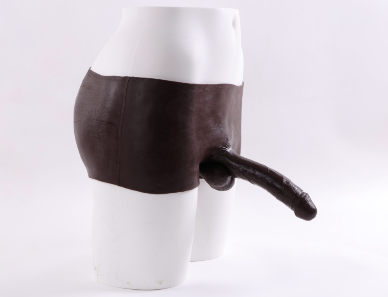 Wearable pants, female disguised as male, liquid silicone dildo pants