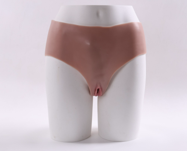 Male to female transformation, covering and concealing penis and genitals, CD crossdressing, fake genital panties, triangle panties, insertable.